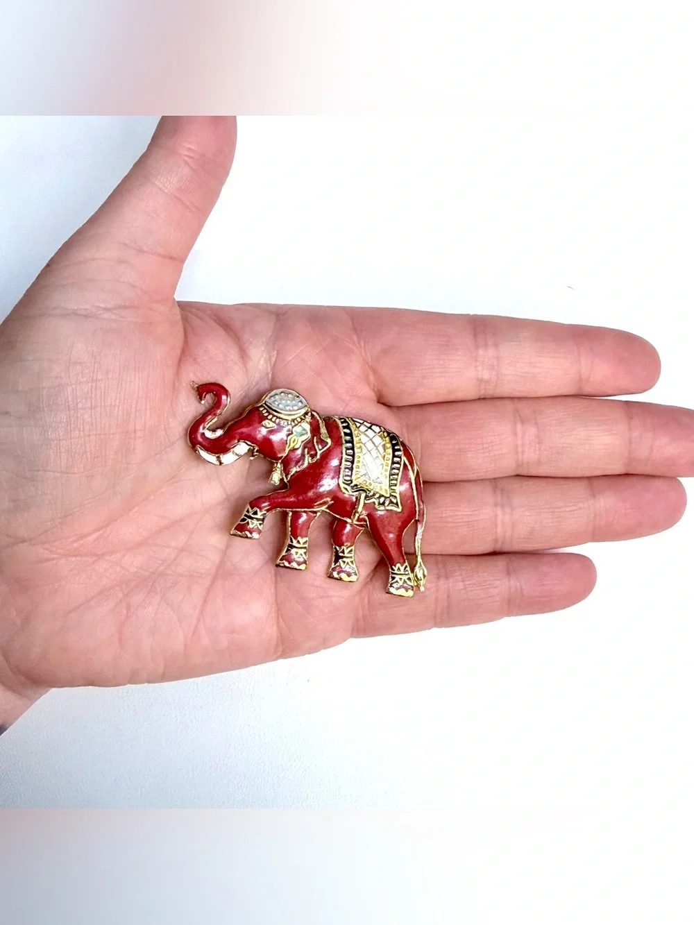 Vintage Enamel Elephant Brooch